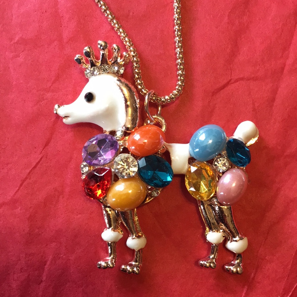 Jeweled and stone poodle necklace, 2 available